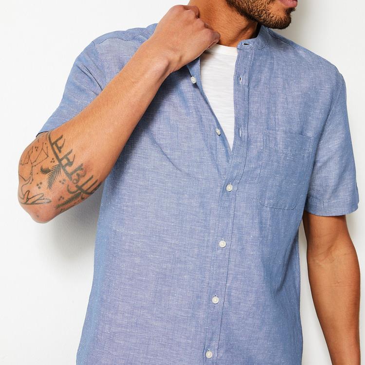 new design blue linen shirt mens 1