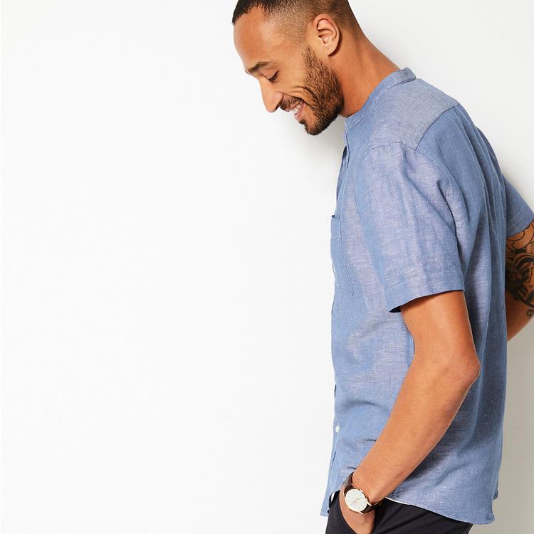 new design blue linen shirt mens 2