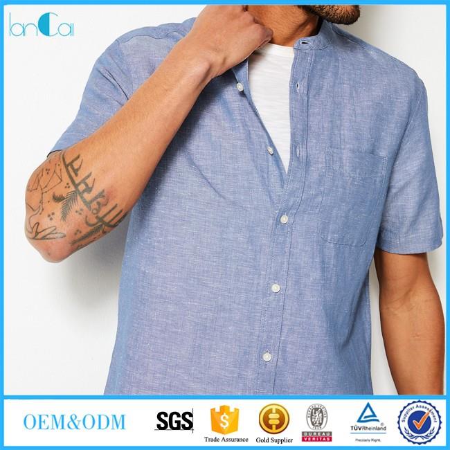 new design blue linen shirt mens B