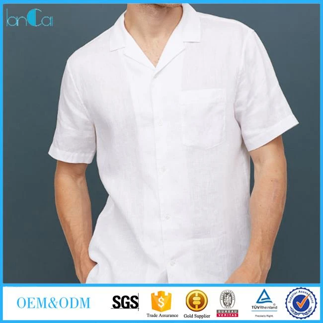 Short Sleeve Men Linen Collared Shirt