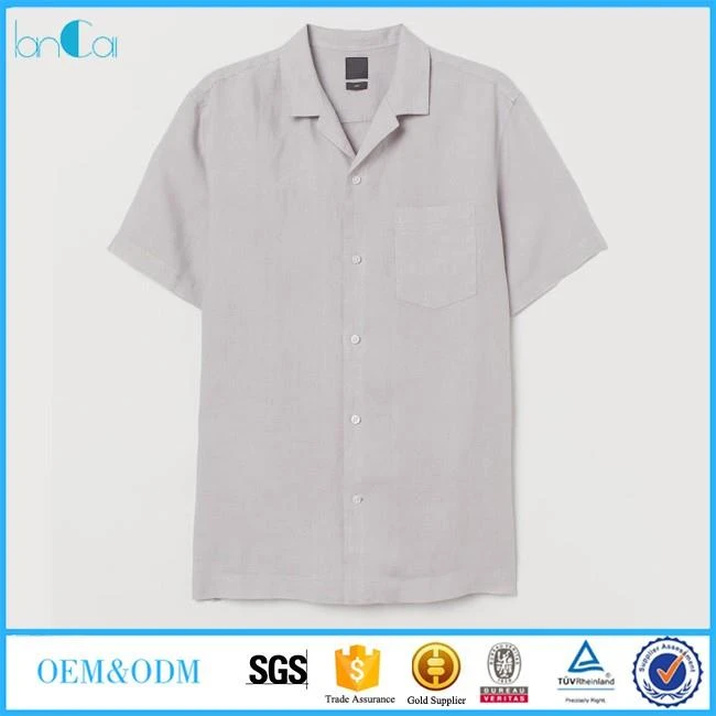 Short Sleeve men linen collared shirt B