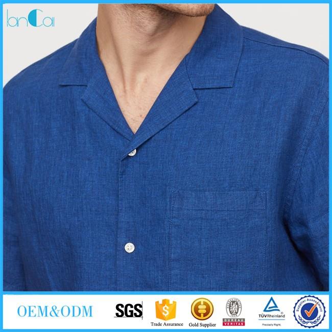 Short Sleeve men linen collared shirt C